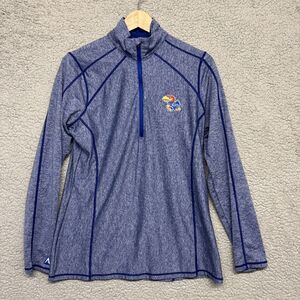 Kansas Jayhawks Women's Jacket MEDIUM Blue 1/4 Zip Pullover Antigua